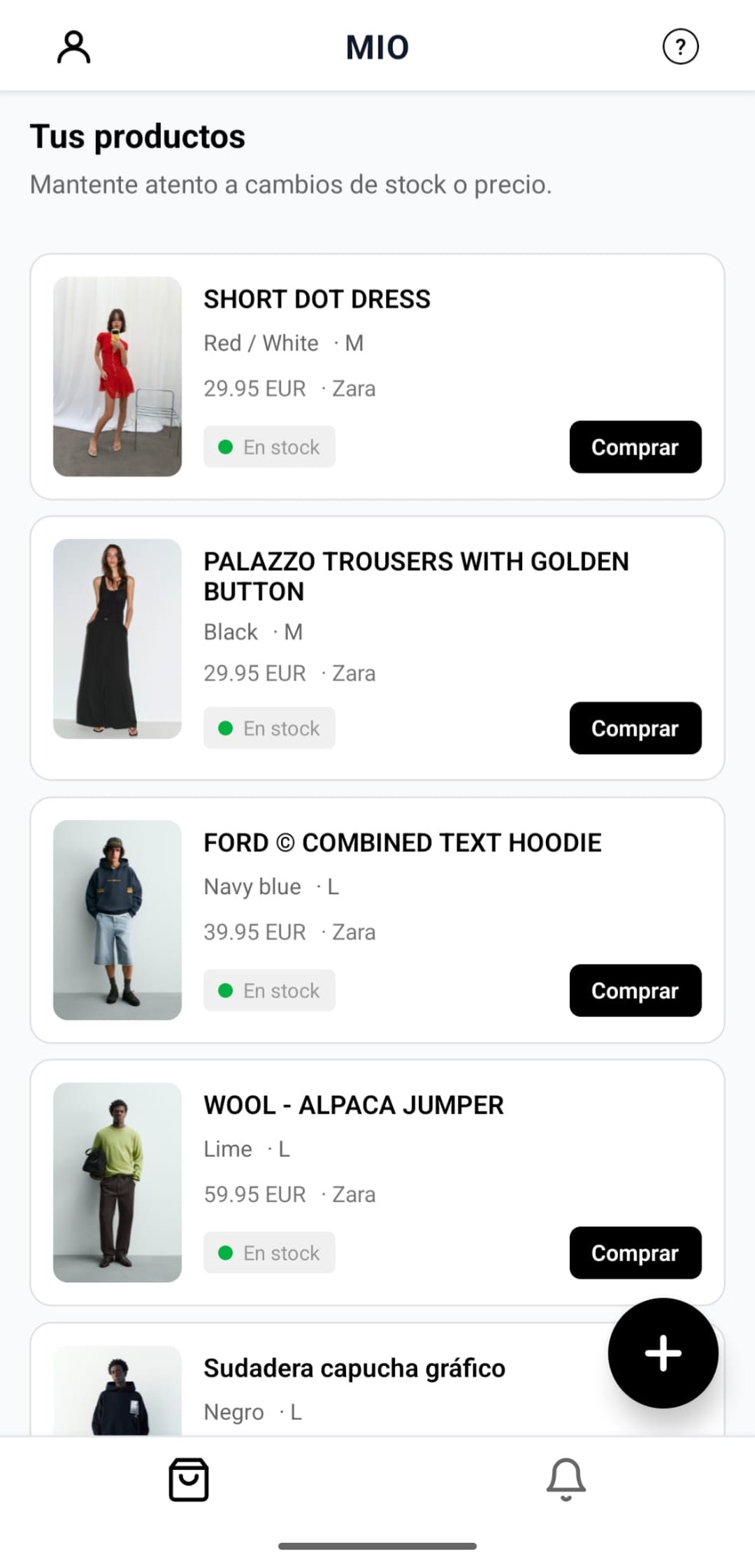 Pantalla principal de MIO - lista de suscripciones